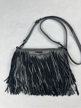 Rebecca Minkoff Fringe Crossbody Bag Gray Leather Boho